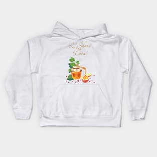 Rosh Hashanah - Jewish New Year. Text "L'Shana Tova!" on Hebrew - Have a sweet year. Honey and apple, pomegranate, exotic flowers green grapes leaves ornaments vintage Judaica Rosh Hashana Kids Hoodie